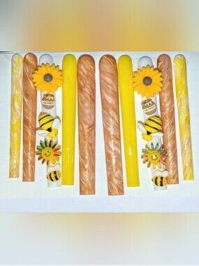 Handmade Yellow & Gold Bee-Themed 6XL Press-On Nails Size Medium